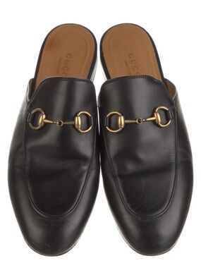 Gucci Black Leather Horsebit Slip-On Loafers with Gold Hardware